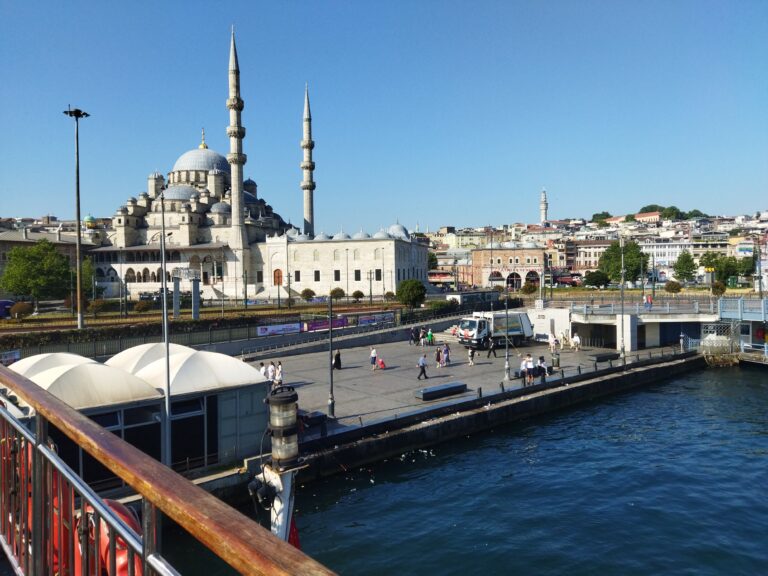 Eminonu waterfront with New Mosque and Galata Bridge in Istanbul