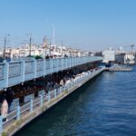Galata Bridge connecting Eminonu and Karakoy with fishermen and Golden Horn view
