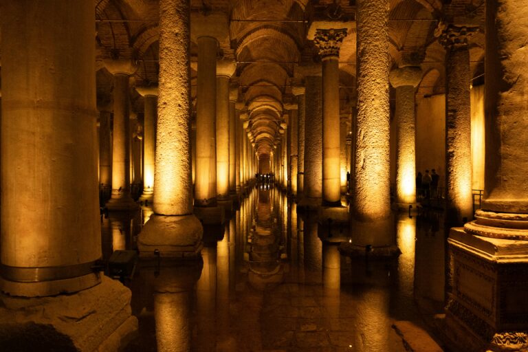Basilica Cistern in Istanbul with ancient columns and water reflections