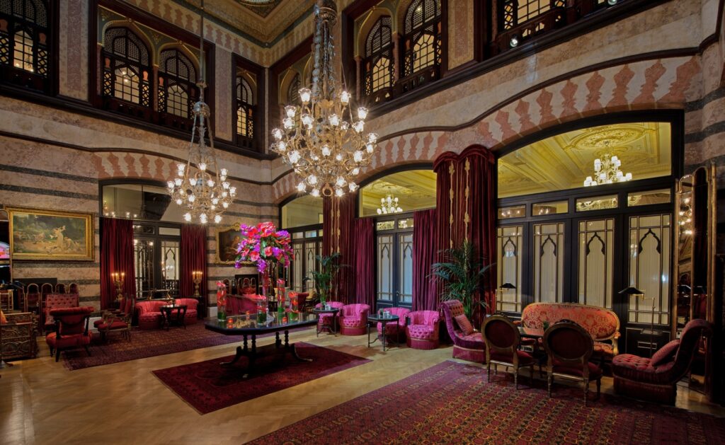 Elegant lobby interior of Pera Palace Hotel Istanbul historic luxury hotel