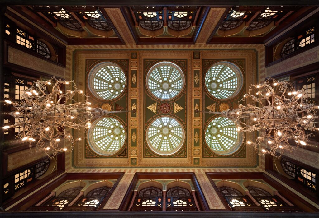 Ornate ceiling artwork inside Pera Palace Hotel Istanbul historic interior architecture