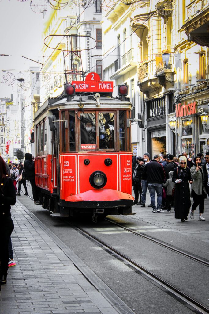 Istiklal Street and Taksim Square in Istanbul with the historic red tram