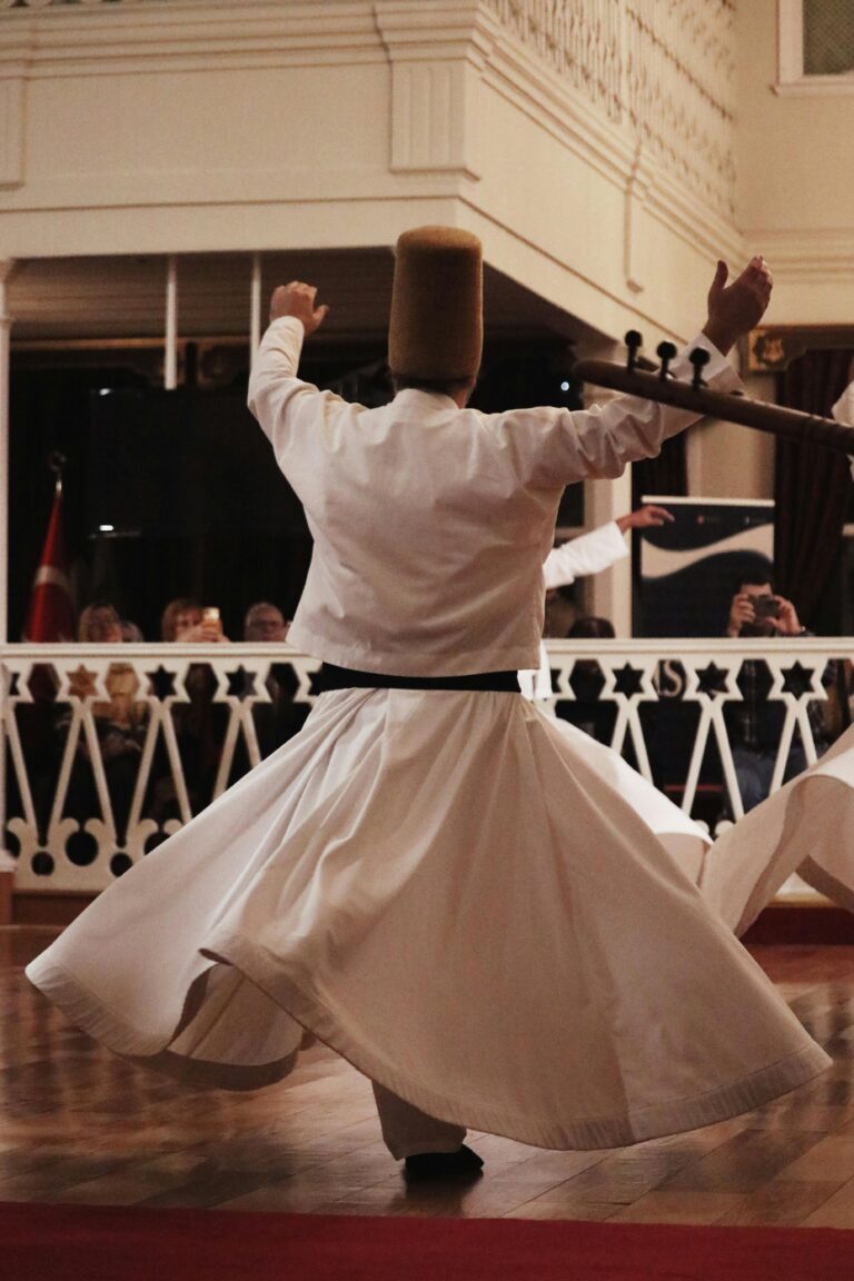 Whirling dervish performing Sema ceremony inside the Turkish and Islamic Arts Museum in Istanbul